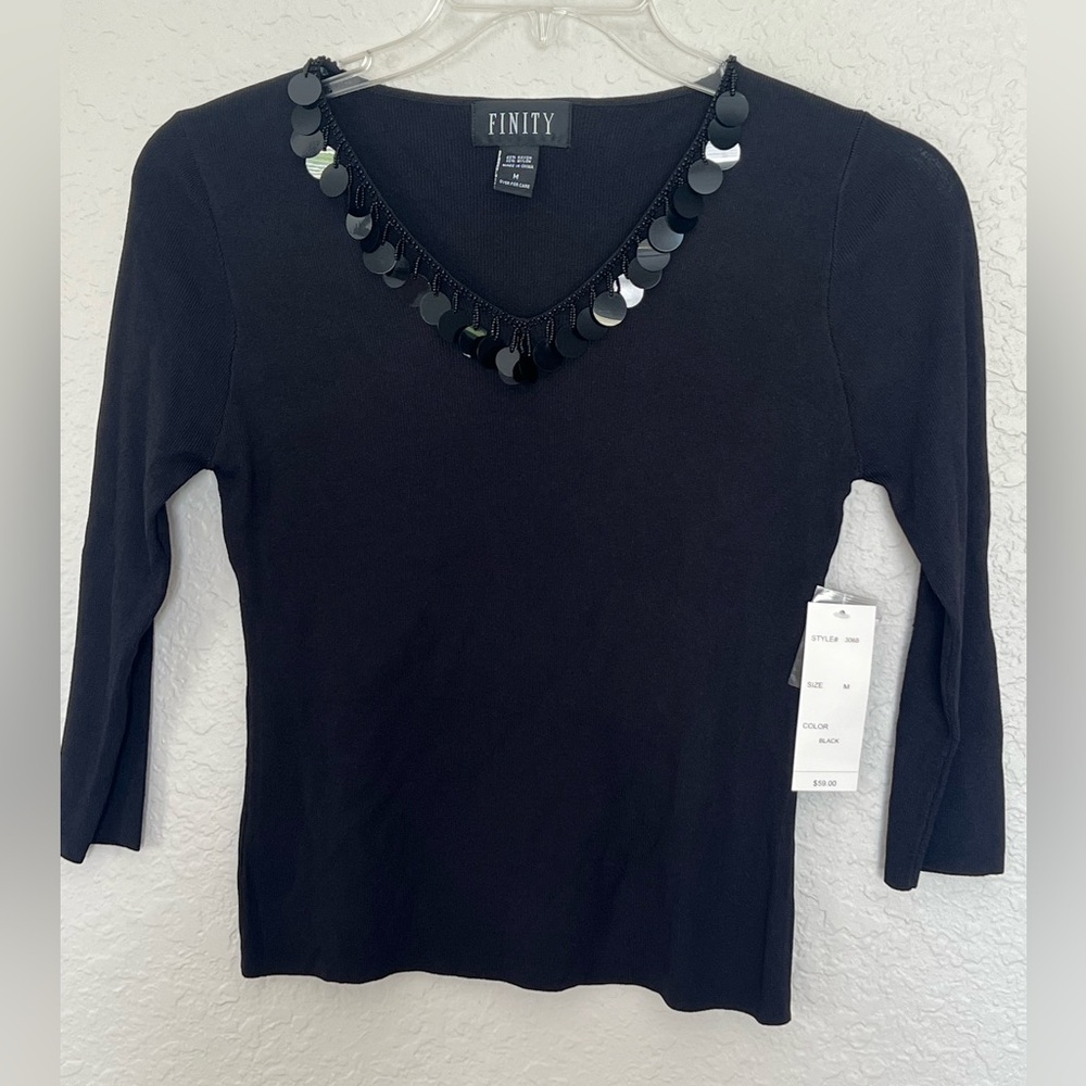 Finity Black Blouse with Sequin Accents